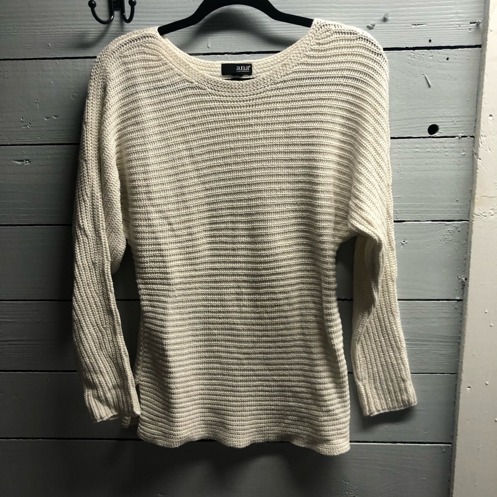 ANA Womens Boat Neck Sparlky Oversized Sweater White XSmall